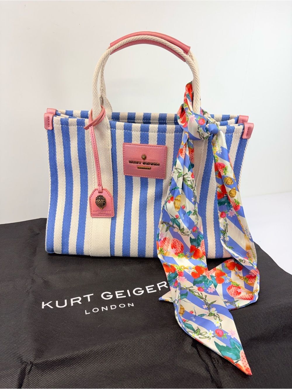 Kurt Geiger London Clapham Tote Blue Ivory White Striped Bag